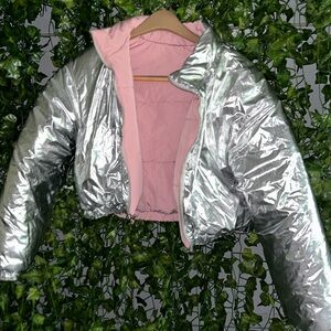 Reversible Pink/Silver Puffer Jacket